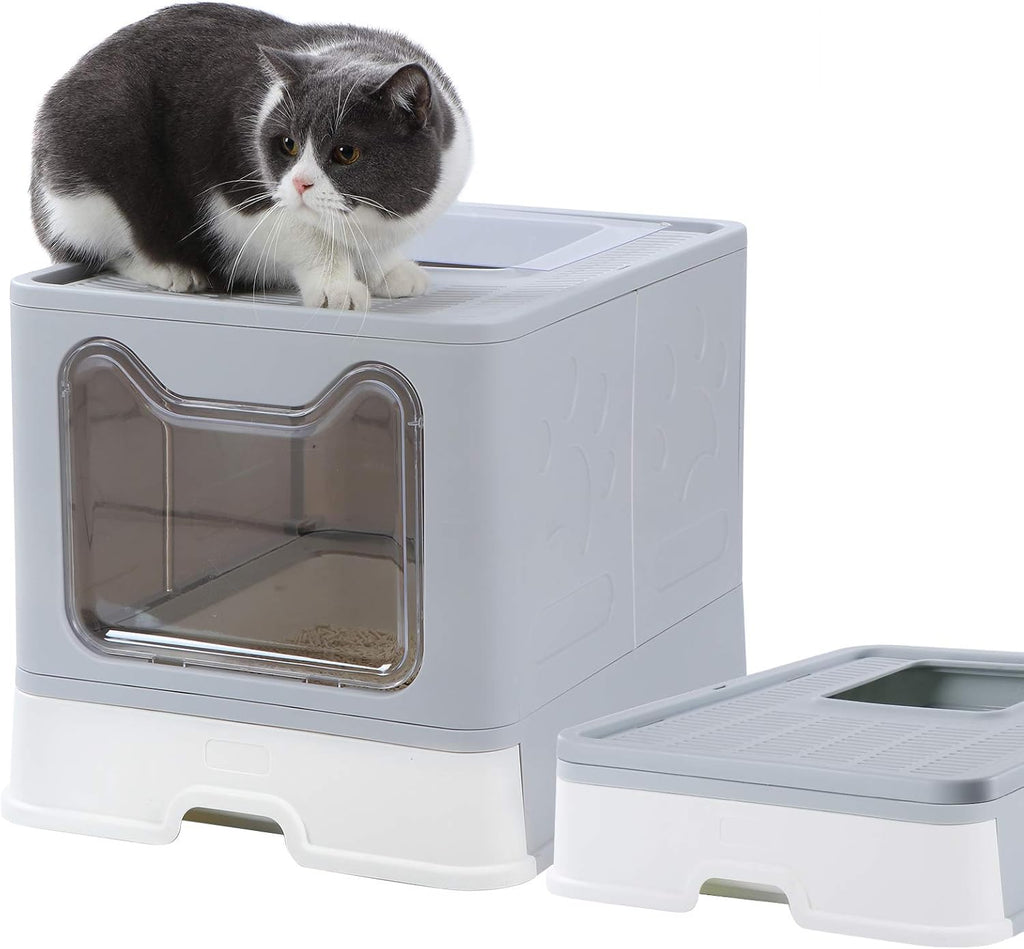 Enclosed Litter Box Large, Foldable Top Entrance Cat Litter Box with Lid, High Sided Litter Box Pack of 2 B531