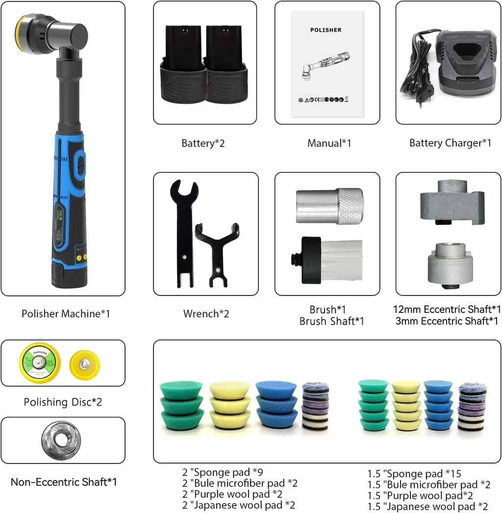 Mini Cordless Polisher, 5 Variable Speed 2500-6000RPM, 2 Batteries and 1 Battery Charger M178267