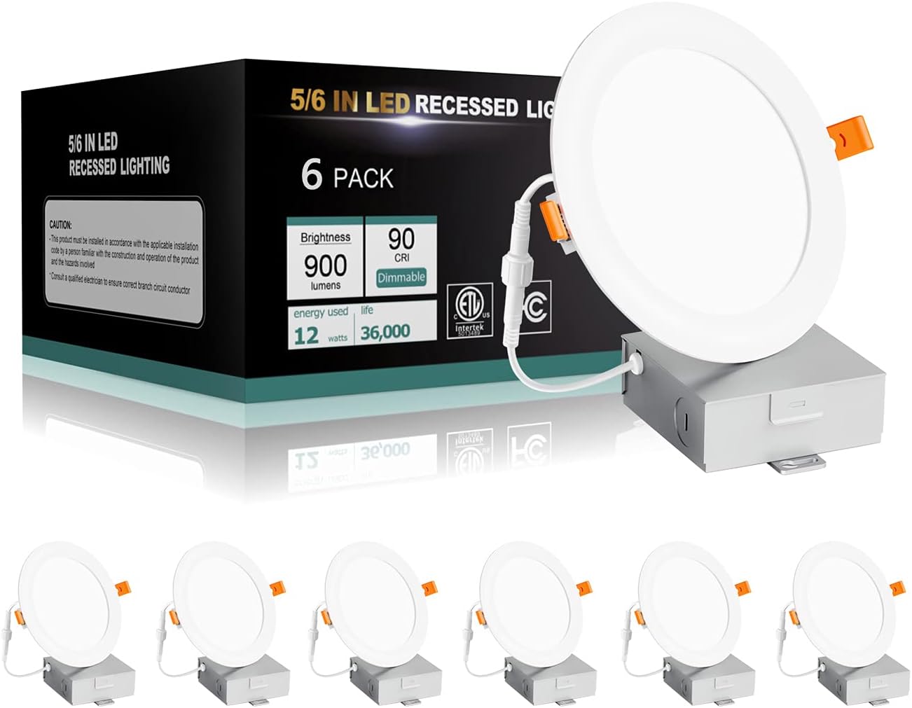 12W 12PACK 6 Inch LED Recessed Light with Junction Box, 5000K Daylight Q74587