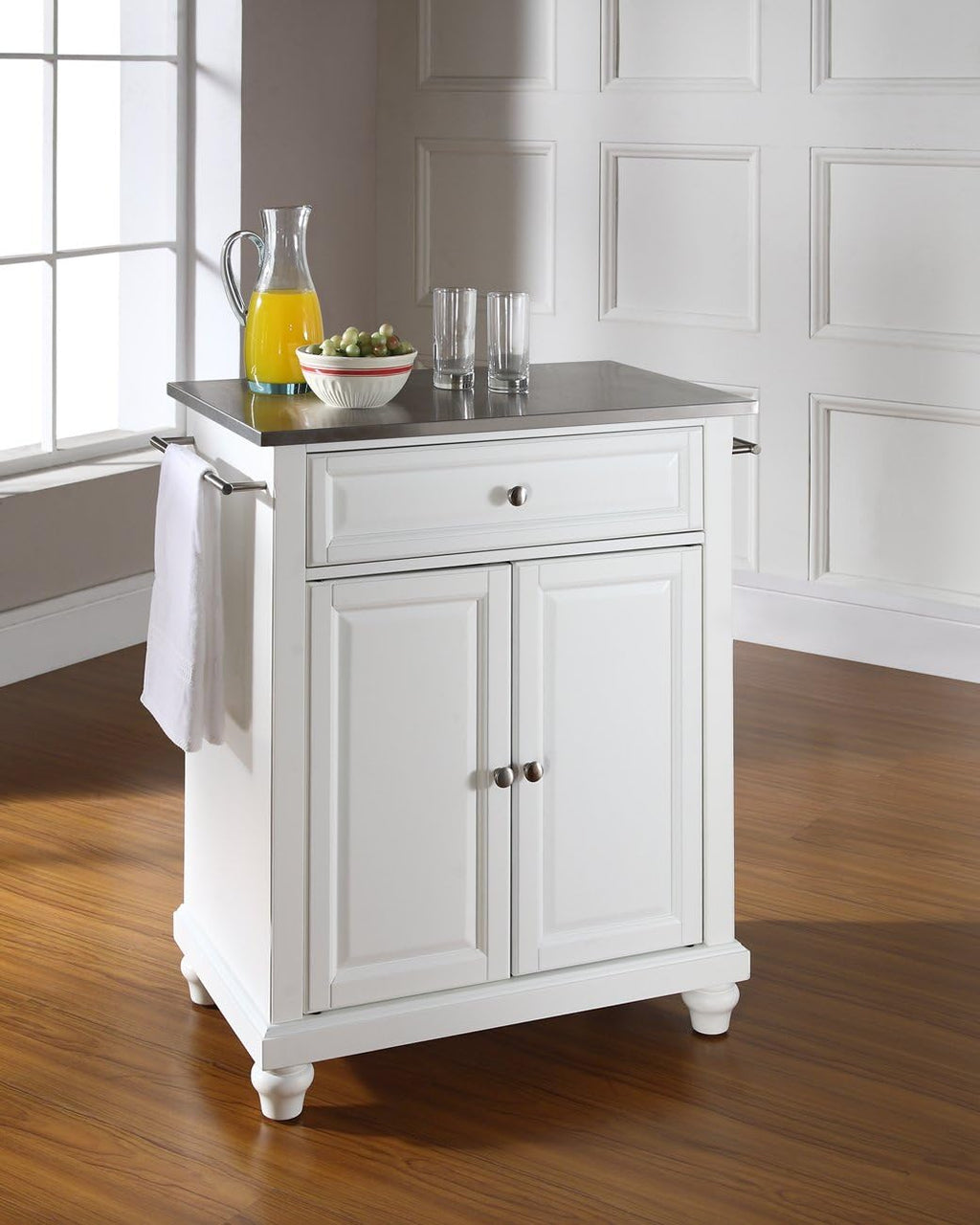 White Kitchen Island with Solid Gray Granite Top H659031