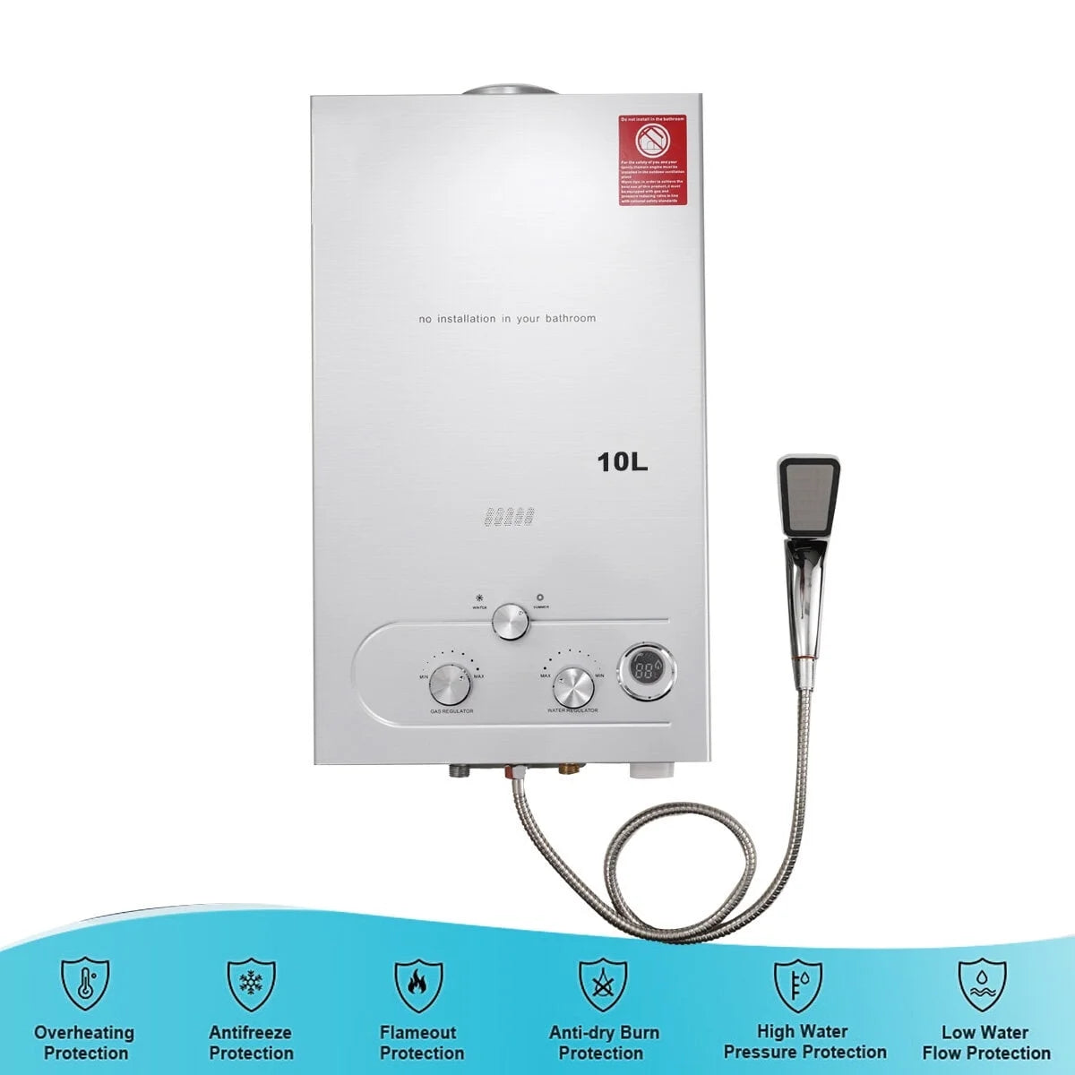 10L 20KW LPG Propane Instant Gas Water Heater with Shower Head Kit W453042