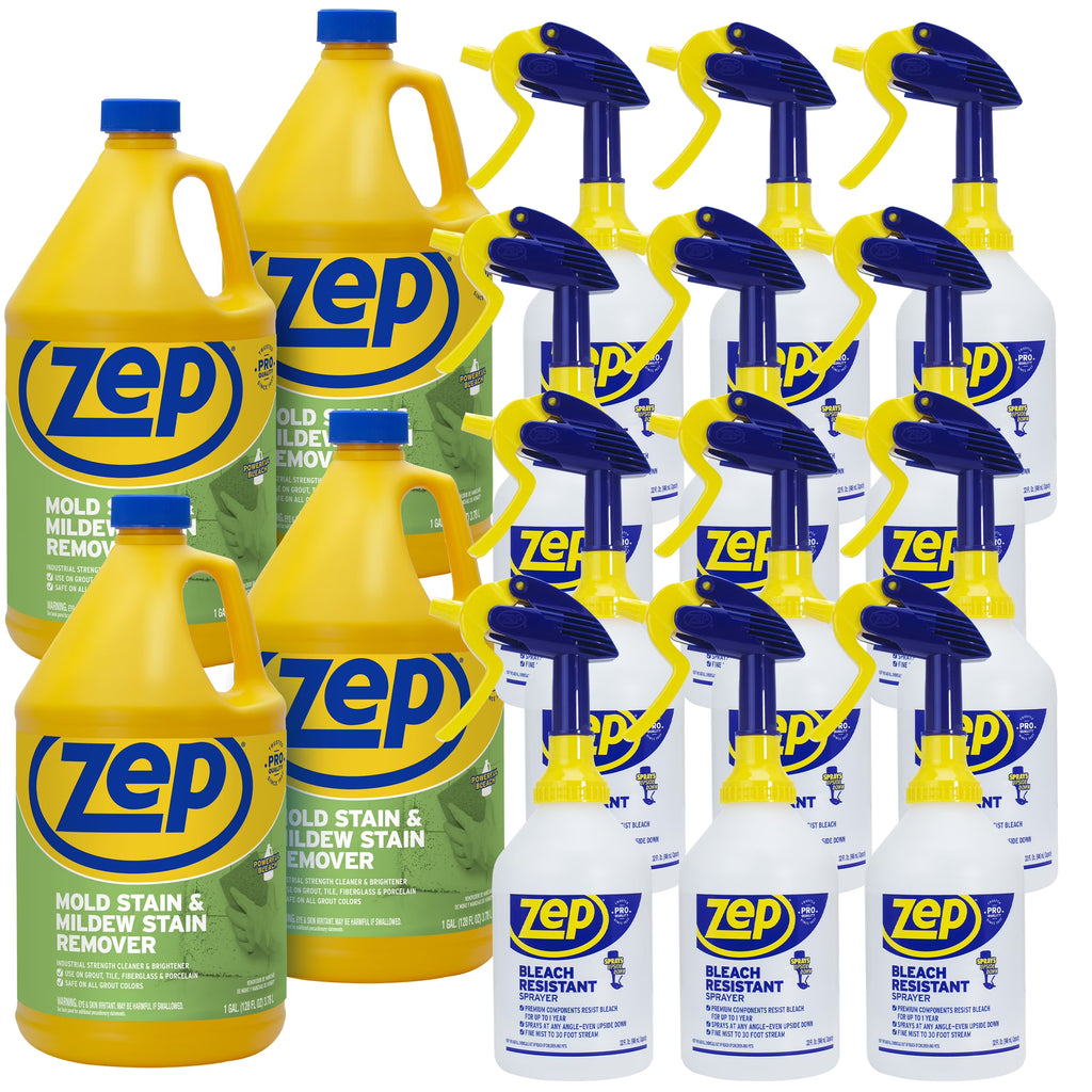 Mold and Mildew Stain Remover 1 Gal (Case of 4) with Bleach Resistant Sprayer Bottles (Case of 12) L21979