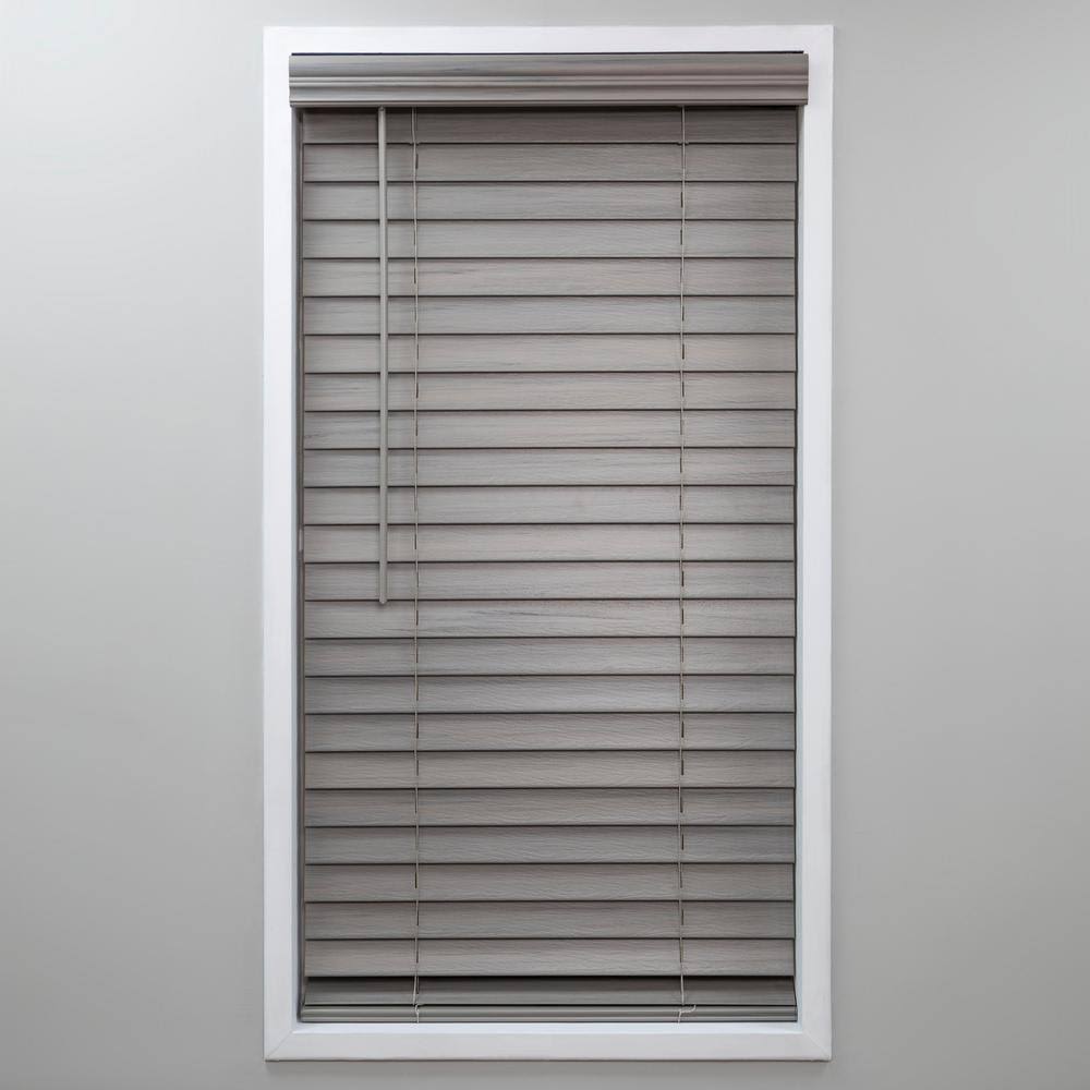 Cut-to-Width Cordless Room Darkening 2 in. PVC Faux Wood Blind 61.25 in. W x 64 in. I211652