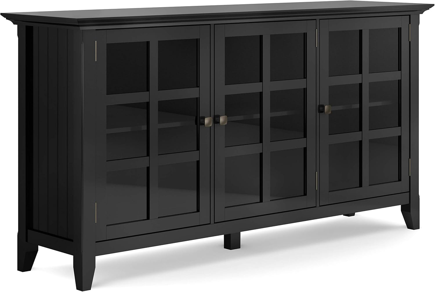 Distressed Grey Solid Wood Storage Cabinet with 3 Tempered Glass Doors and 3 Adjustable Shelves L729302