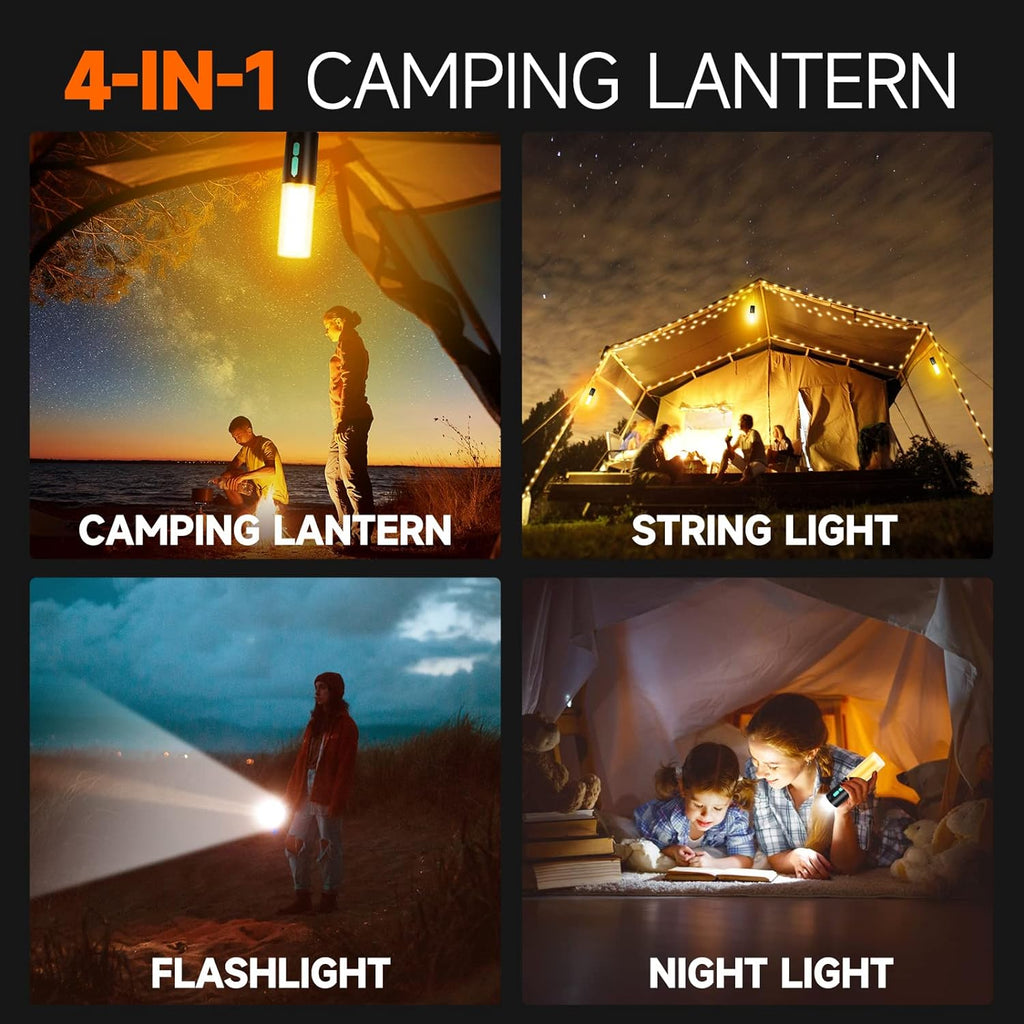 4-in-1 Rechargeable LED Camping Lantern with String Lights B3458
