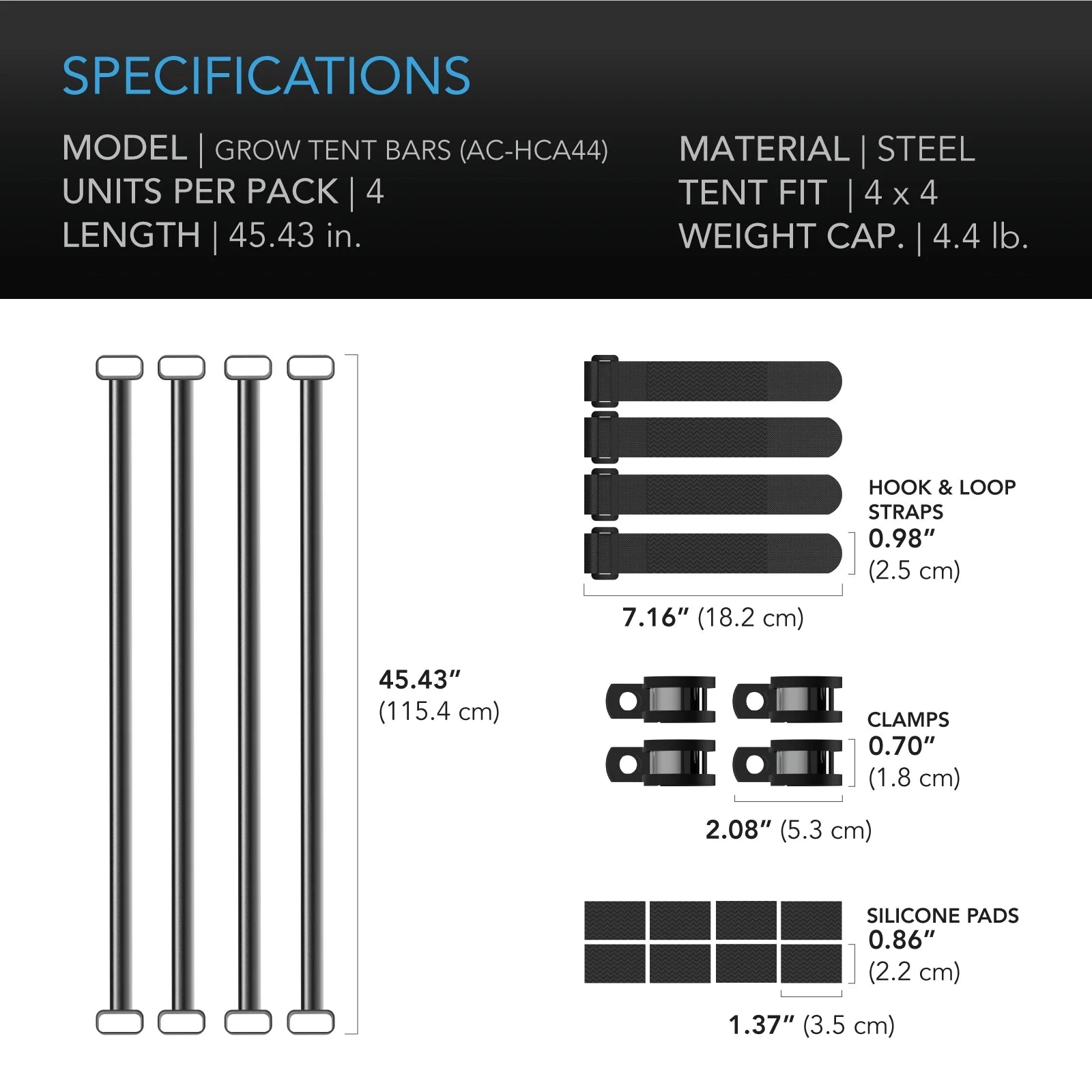 4x4' Steel Mounting Bars for Grow Tents U2088