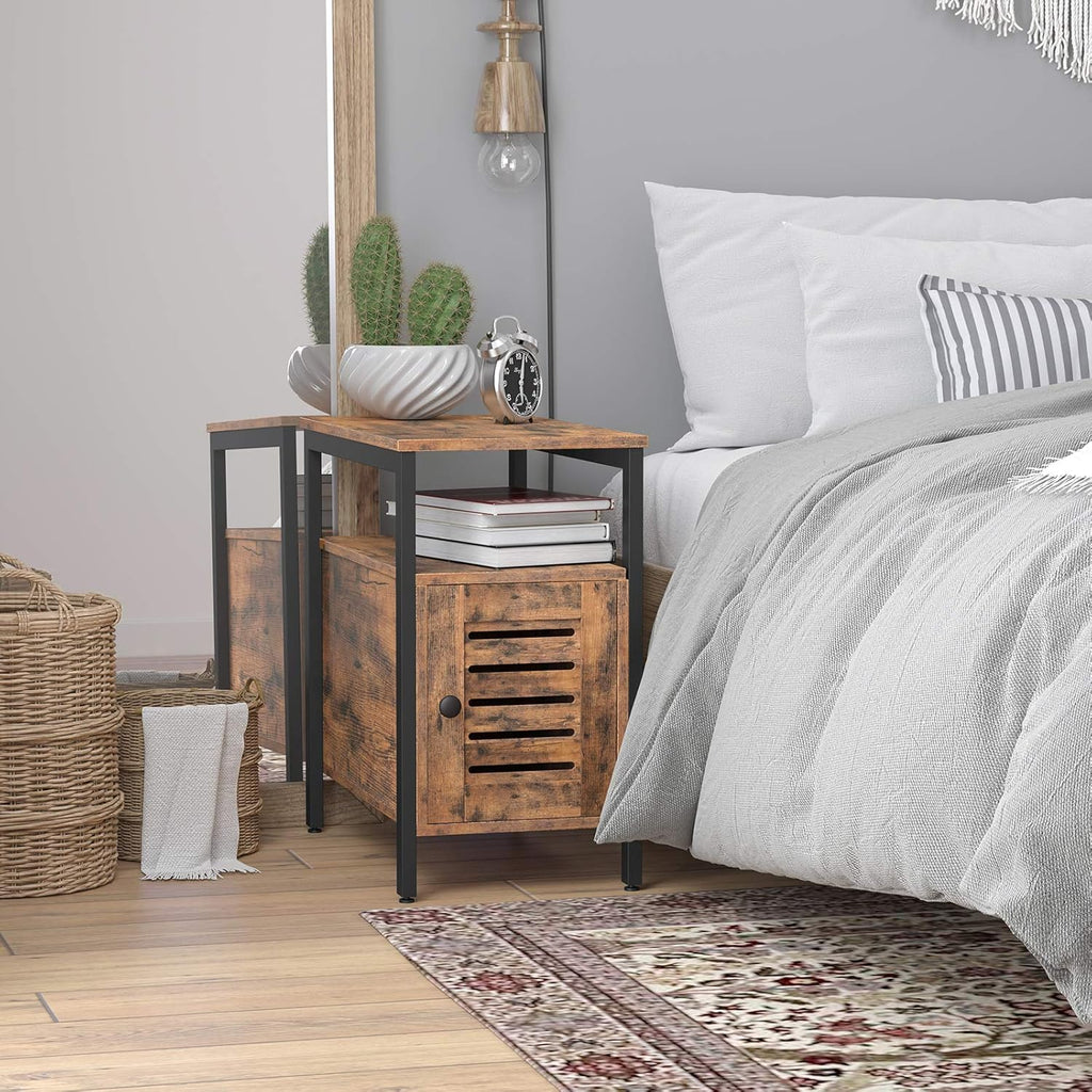 Narrow Nightstand with Cabinet, Rustic Brown W737