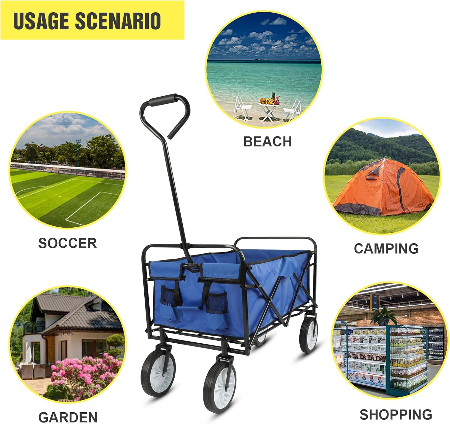Blue Collapsible Folding Wagon Cart with Wheels Z555