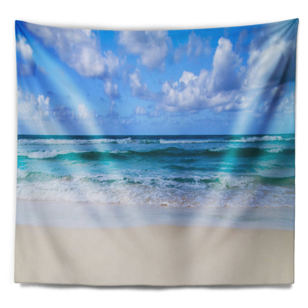 Serene Blue Tropical Beach Seashore Wall Tapestry S436968