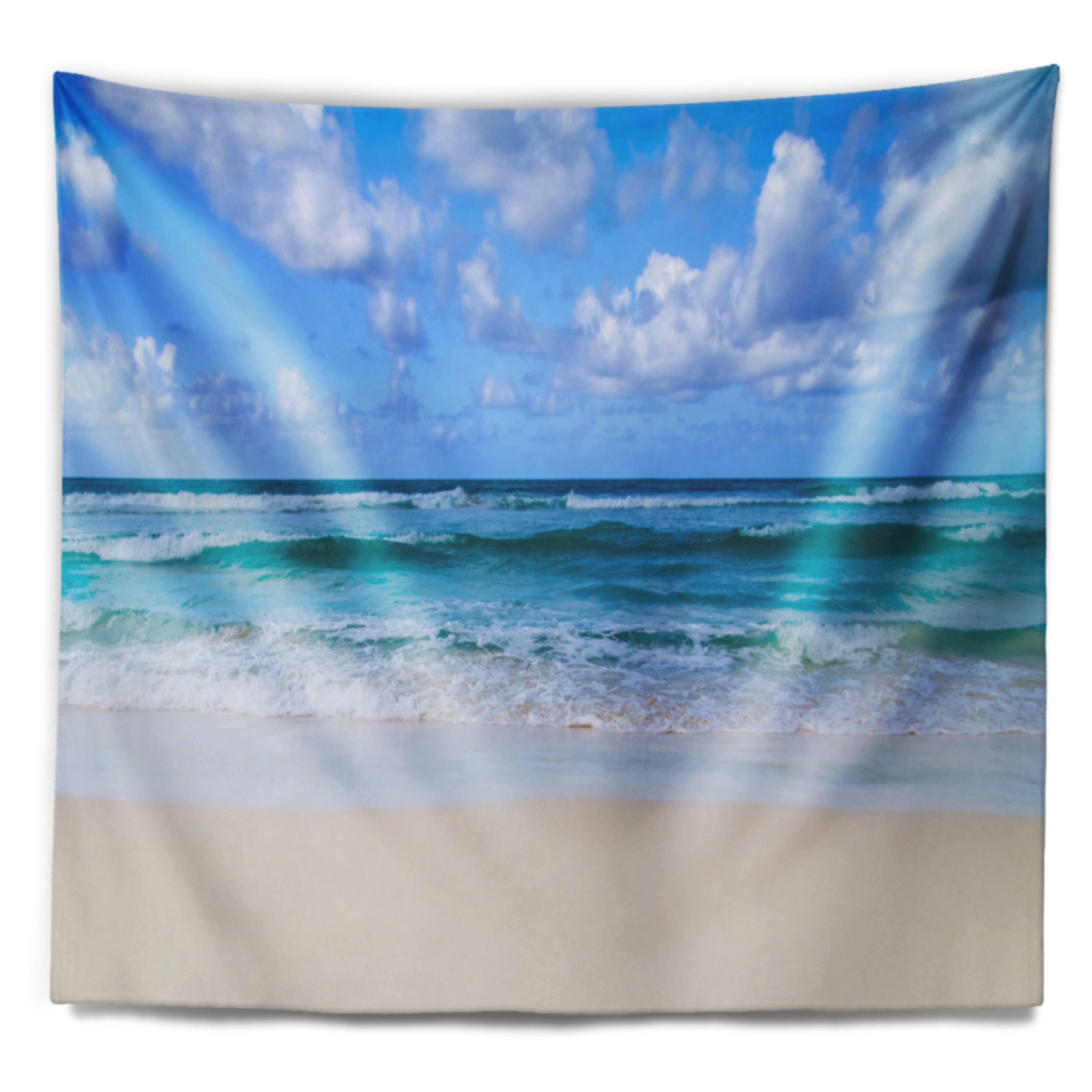 Serene Blue Tropical Beach Seashore Wall Tapestry S436968