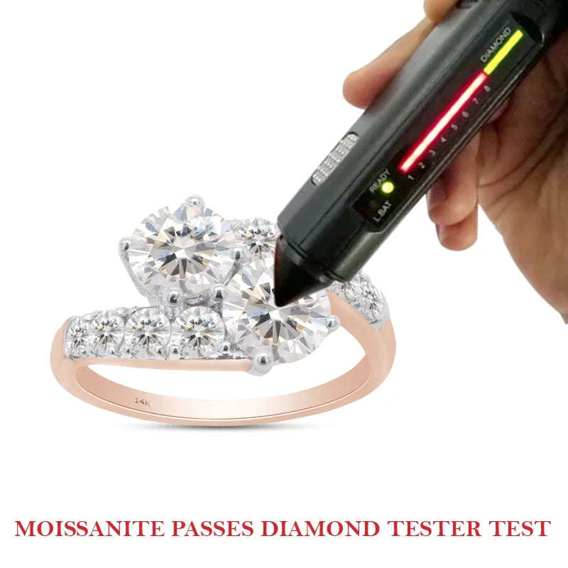 14K Solid Rose Gold Two Stone Bypass Engagement Ring L865
