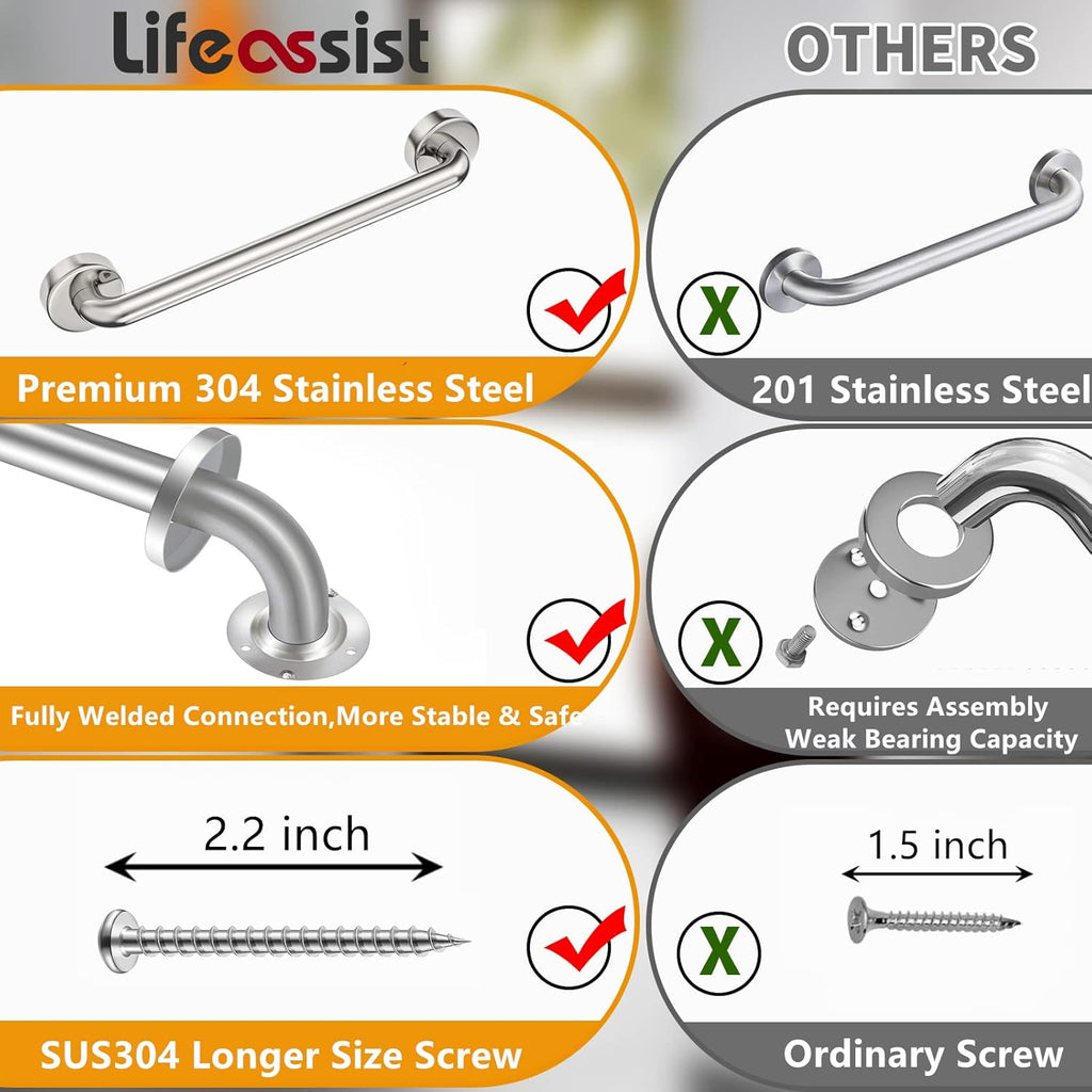 2 Pack Brushed Nickel SUS304 Safety Bathroom Grab Bars with Concealed Screws L983305
