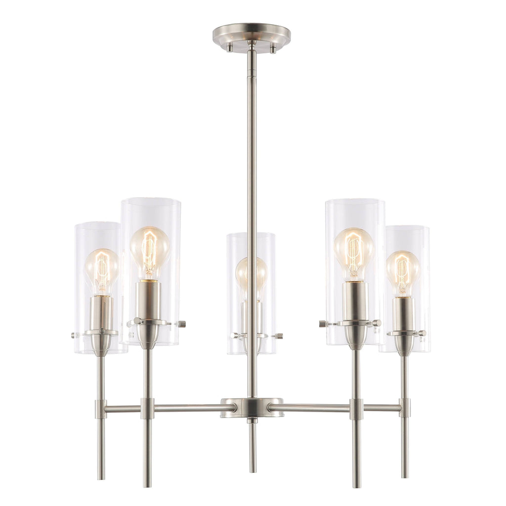 Satin Nickel 5-Light Chandelier Pendant with Clear Glass Shades G9973