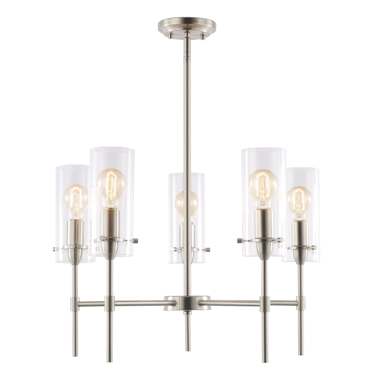 Satin Nickel 5-Light Chandelier Pendant with Clear Glass Shades G9973