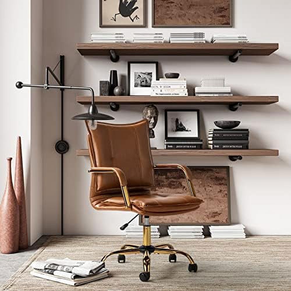 Camel Faux Leather Adjustable Swivel Office Desk Chair L7543