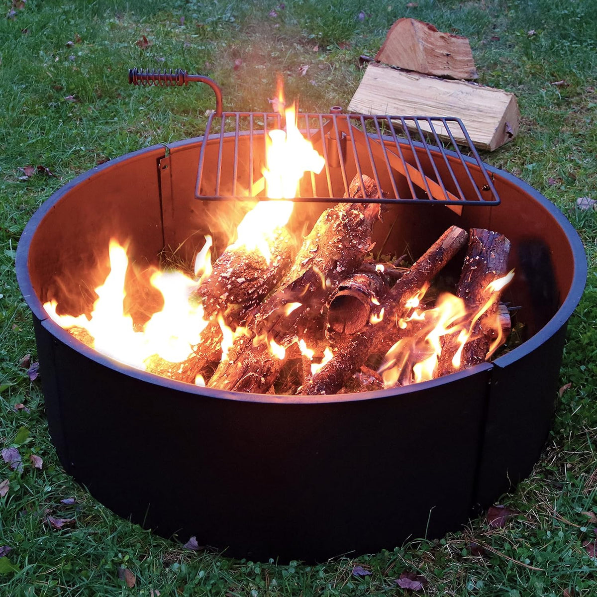 36 Inch Heavy Duty Steel Fire Pit with Cooking Grate and Fire Poker C67557