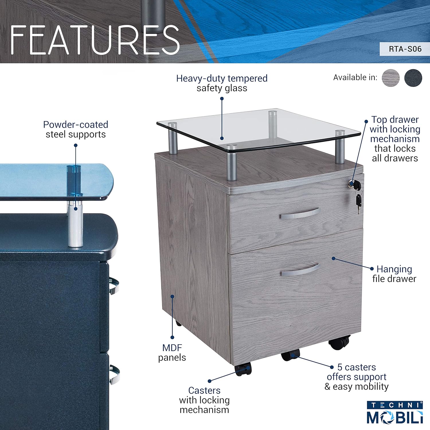 Gray Rolling File Cabinet K271