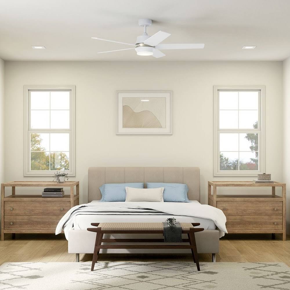 52 inch Ceiling Fan with Light Kit Matte White Finish with Etched Cased Opal Glass S5759