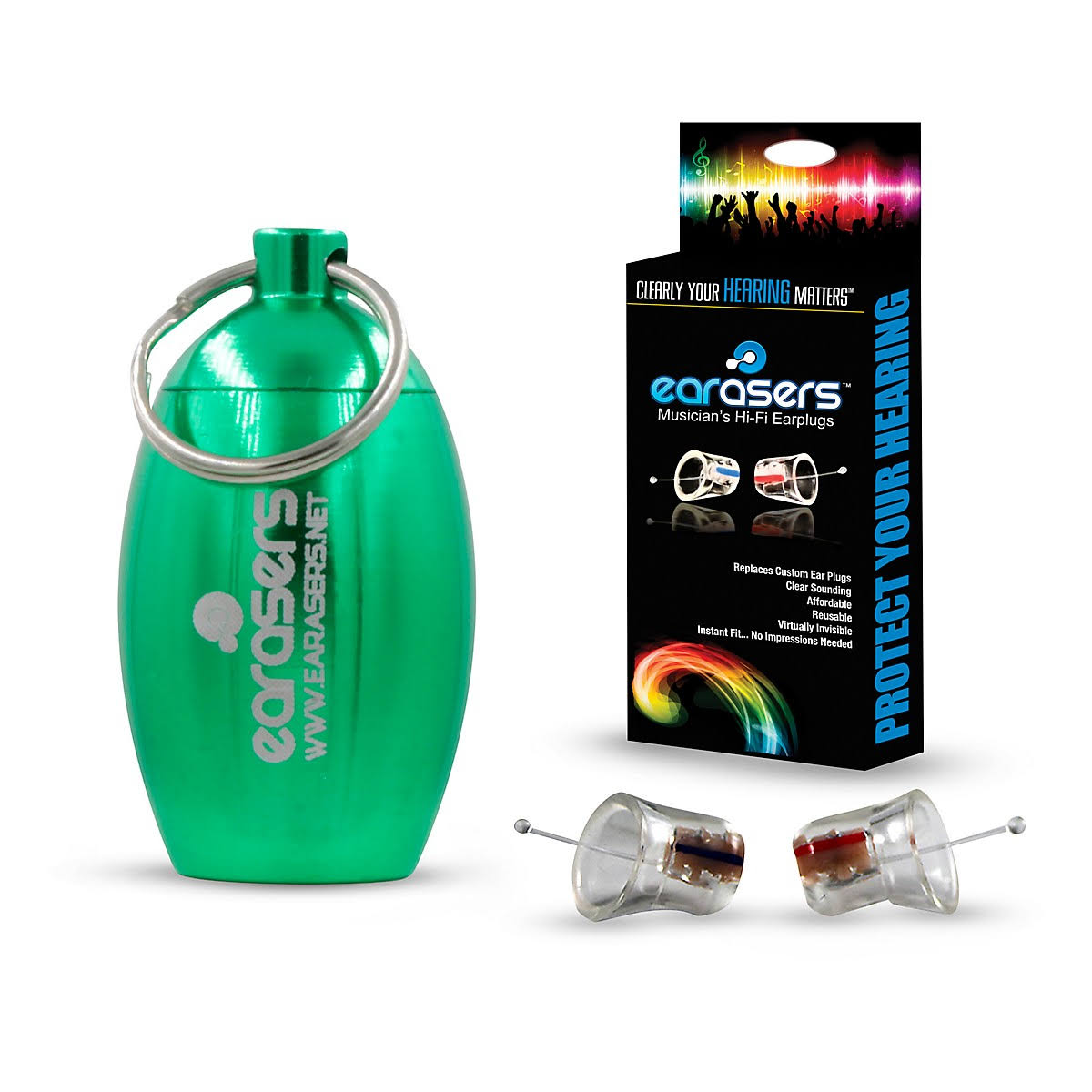 Green Musicians Ear Plugs with Carrying Case T85958