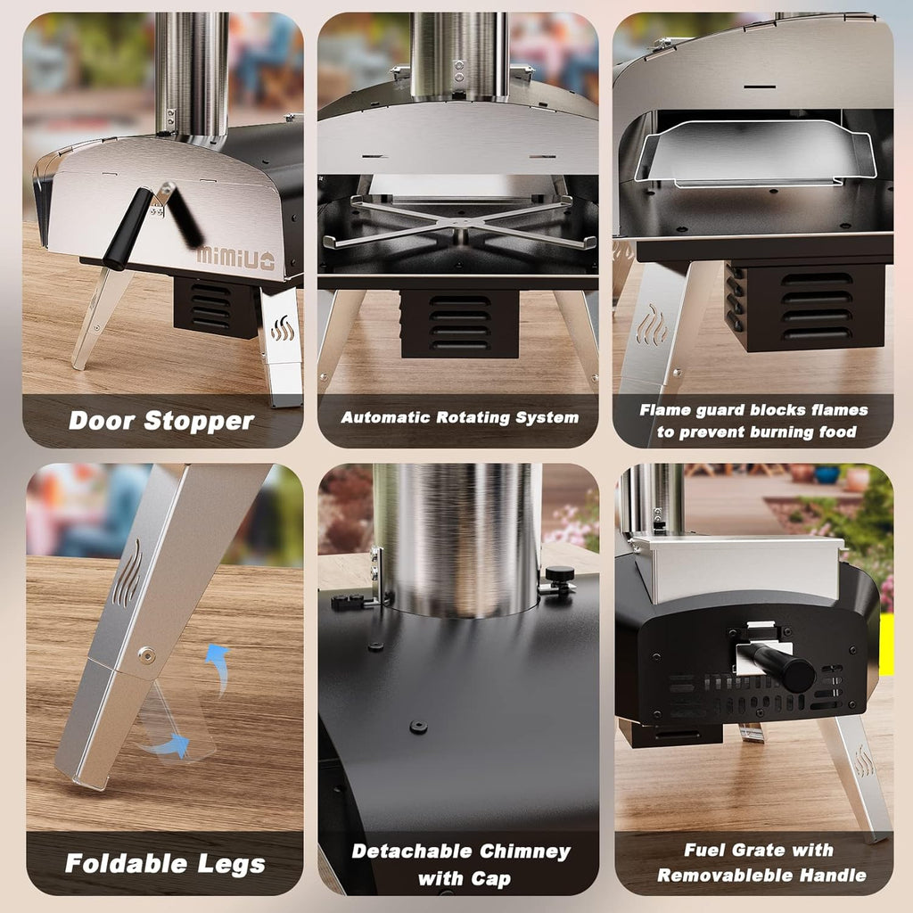 Black Portable Wood Pellet Pizza Oven with 13" Pizza Stone & Foldable Pizza Peel F3096