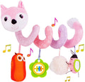 Pink Fox Plush Baby Car Seat Toys with Musical Sheep Rattles Owl Ladybird Distorting Mirror B4855
