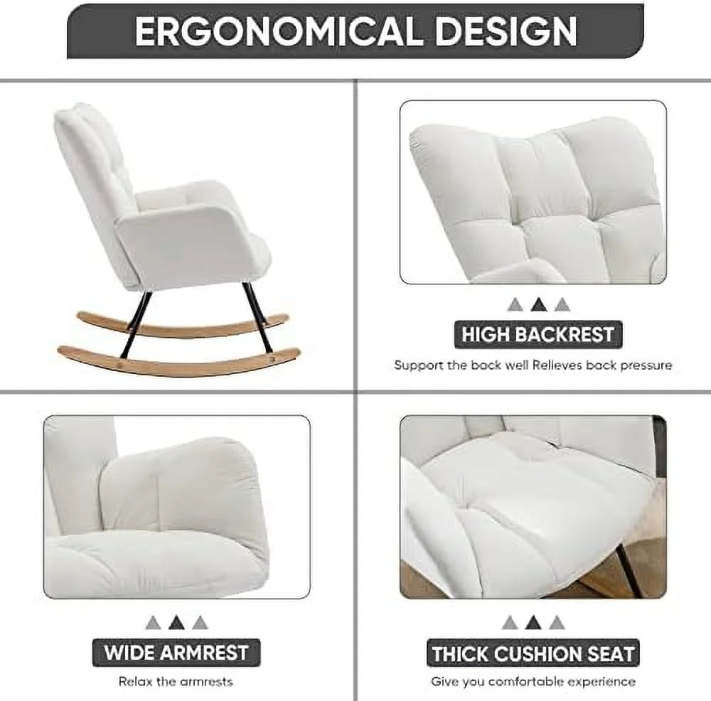 Ivory Teddy Velvet Rocking Accent Chair U546251