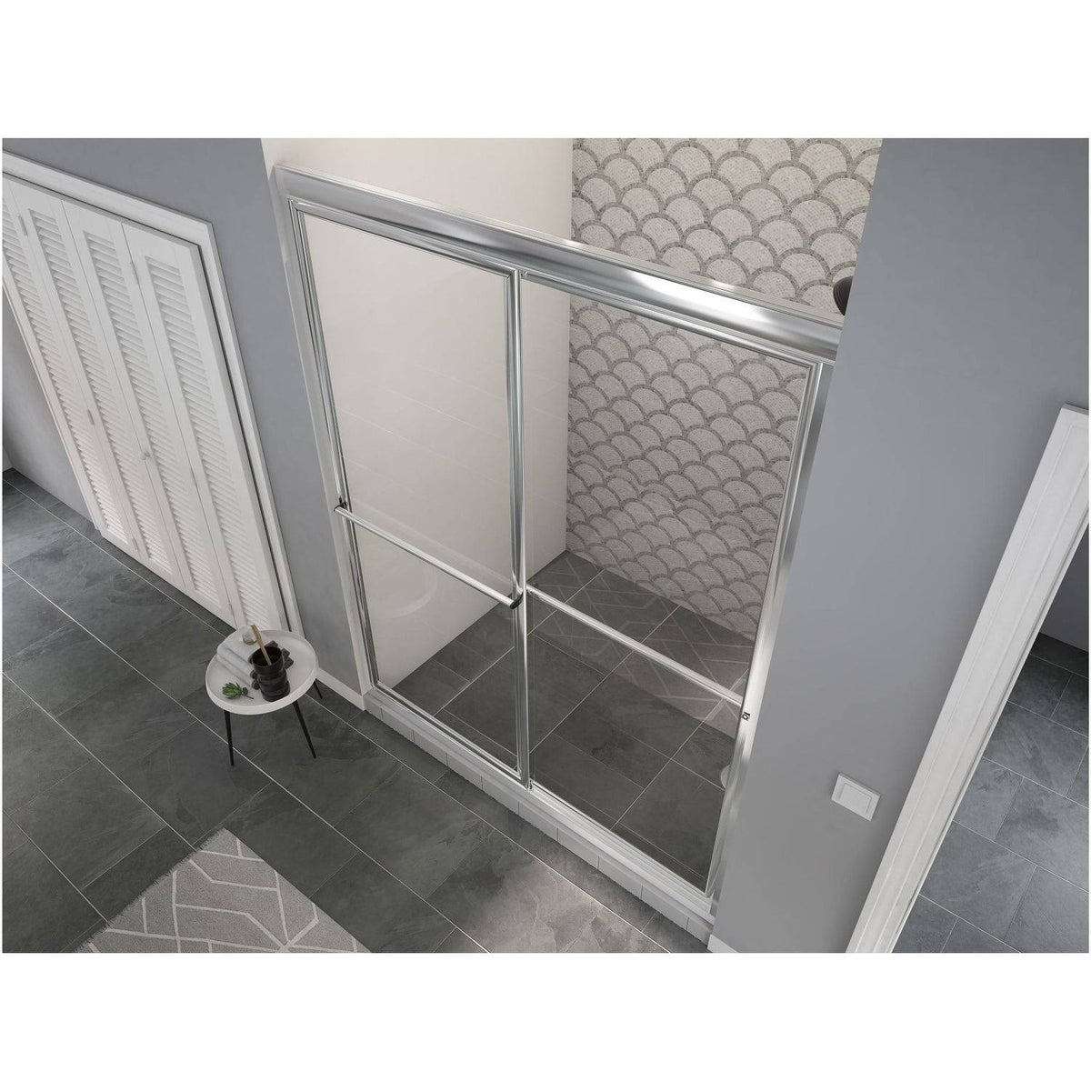 Framed Sliding Shower Door with Towel Bar in Clear Glass Q7054