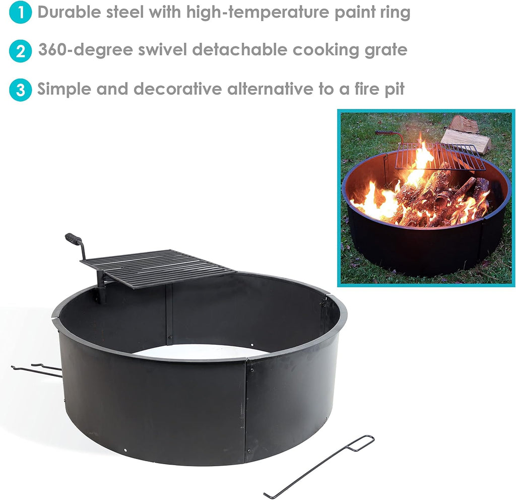 36 Inch Heavy Duty Steel Fire Pit with Cooking Grate and Fire Poker C67557