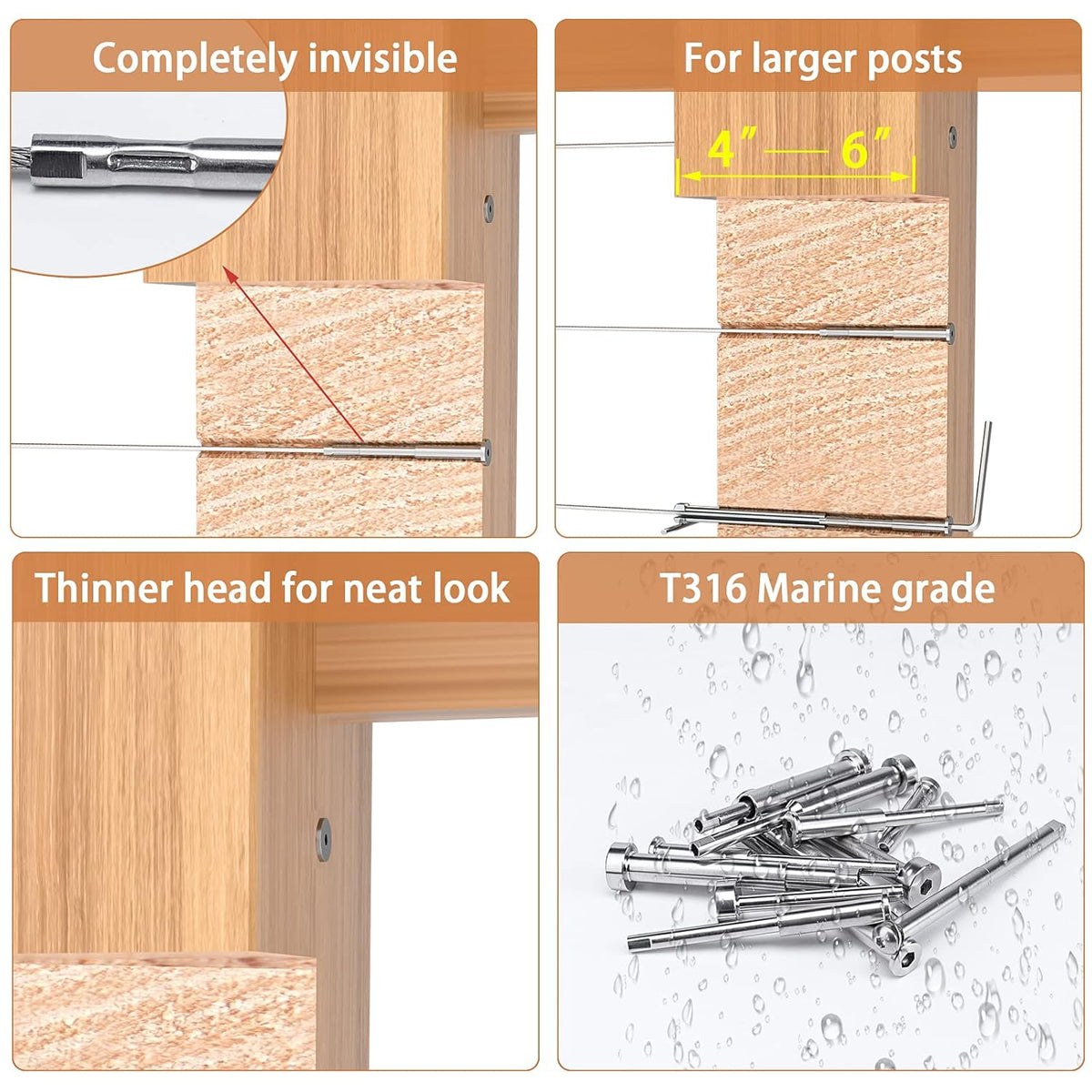 1/8 Invisible Cable Railing Kit with Turnbuckle Swage Threaded Stud and Stemball F4207
