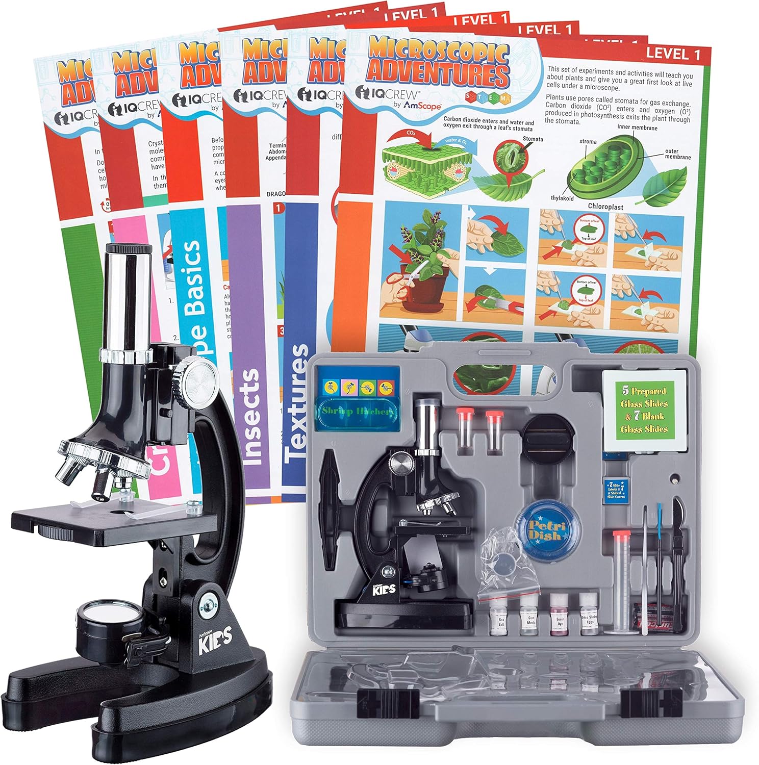 Kids Microscope Science Starter Kit with Set of 6 Experiment Cards Q918