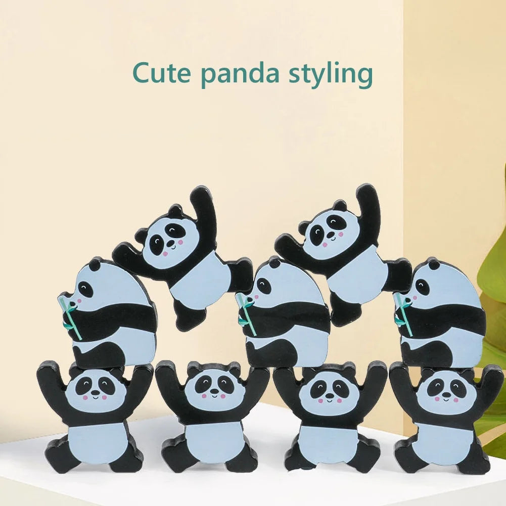 12Pcs Wooden Panda Building Blocks Stacking Toy Set B694393