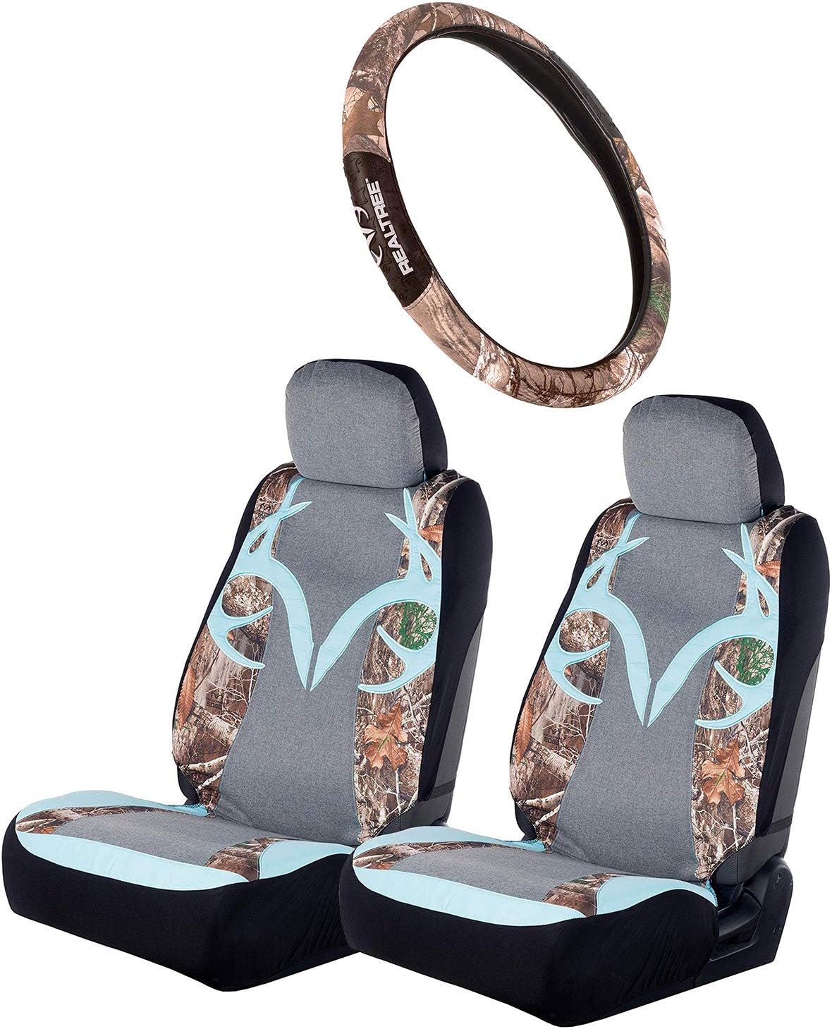 3pc Camo Auto Accessories Kit, 2 Front Seat Covers and 1 Wheel Cover P9527