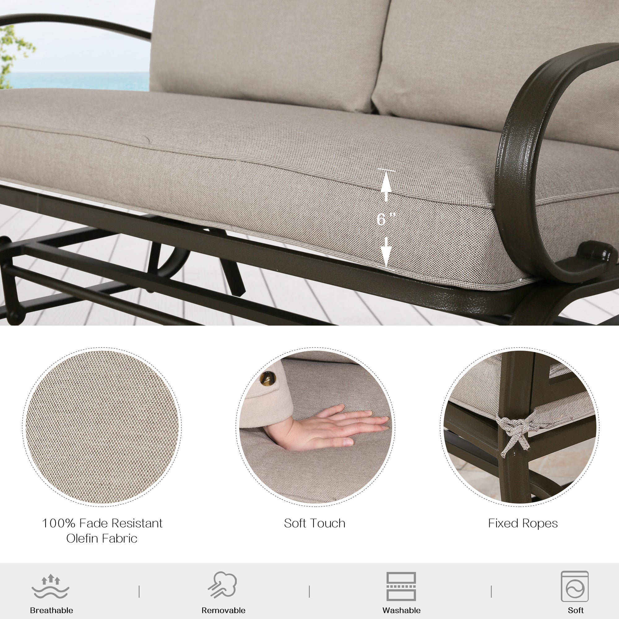 Beige 2-Person Outdoor Steel Glider Chair C71148