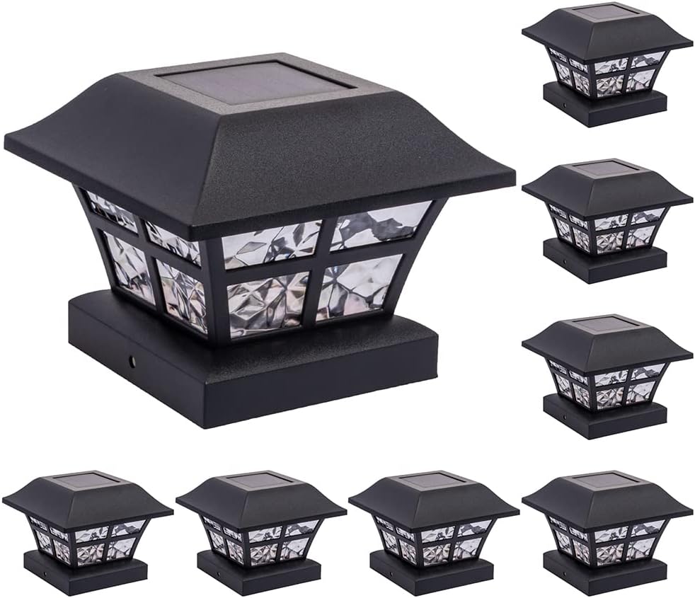 12 Pack Black Solar Powered LED Post Cap Light Y482