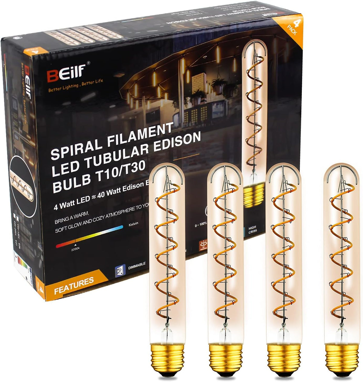 12 Pack Dimmable LED Edison Bulbs, E12 Base, 3W, Warm White 2200K, Amber Glass, Candle Bulb O95223