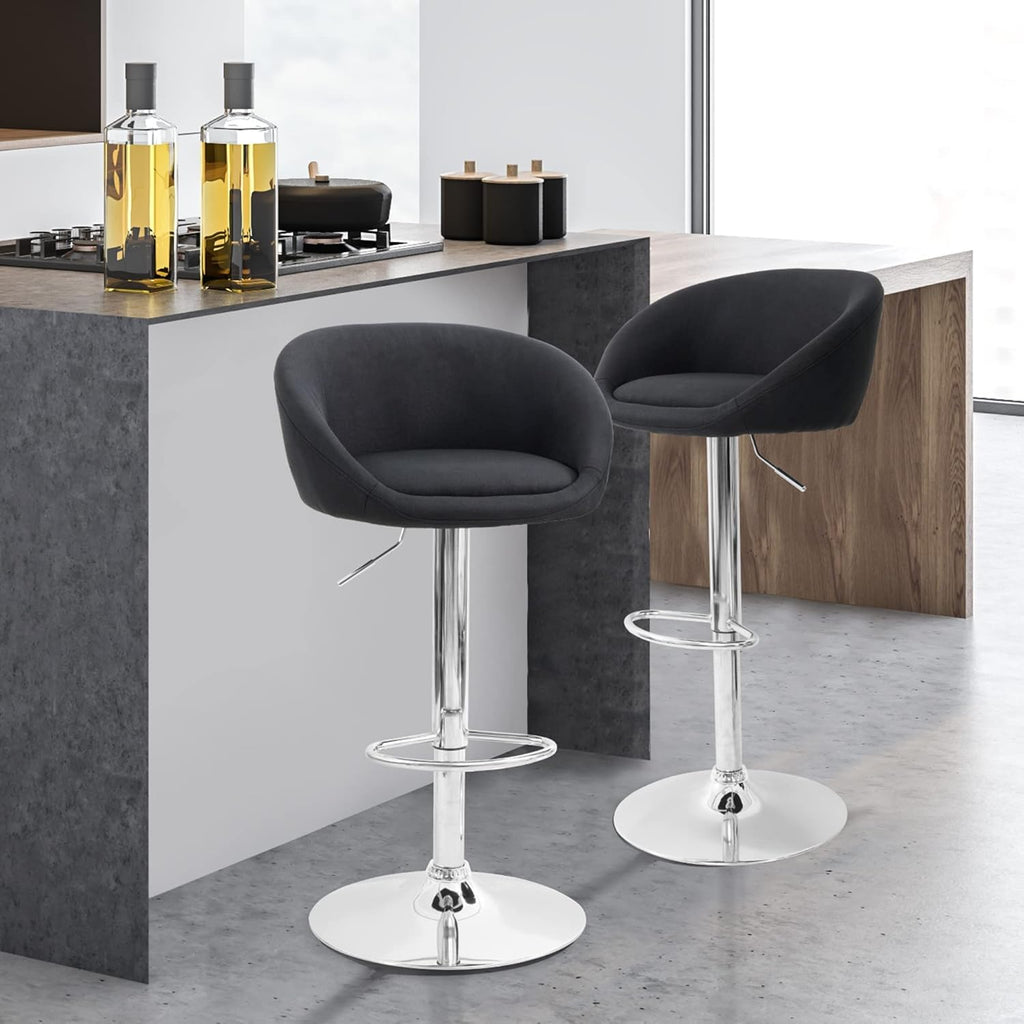 Light Grey Linen Fabric Swivel Bar Stools Set of 2 D64407