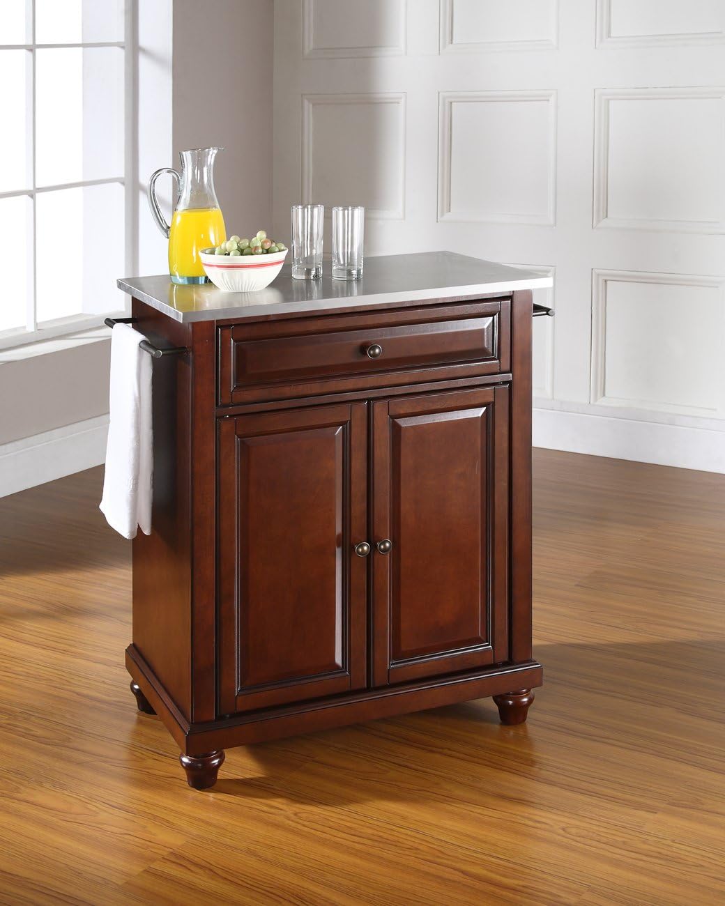 White Kitchen Island with Solid Gray Granite Top H659031