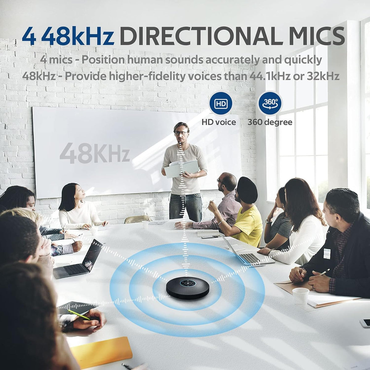 Bluetooth Speakerphone with 4 Directional Mics for up to 15 People O618473