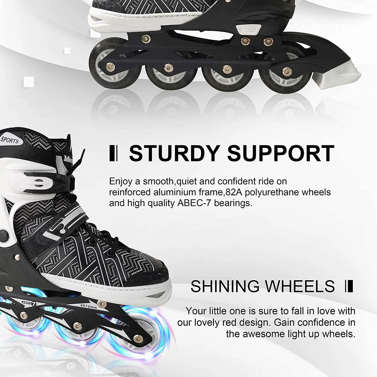 Black Adjustable Kids Inline Skates Q544316
