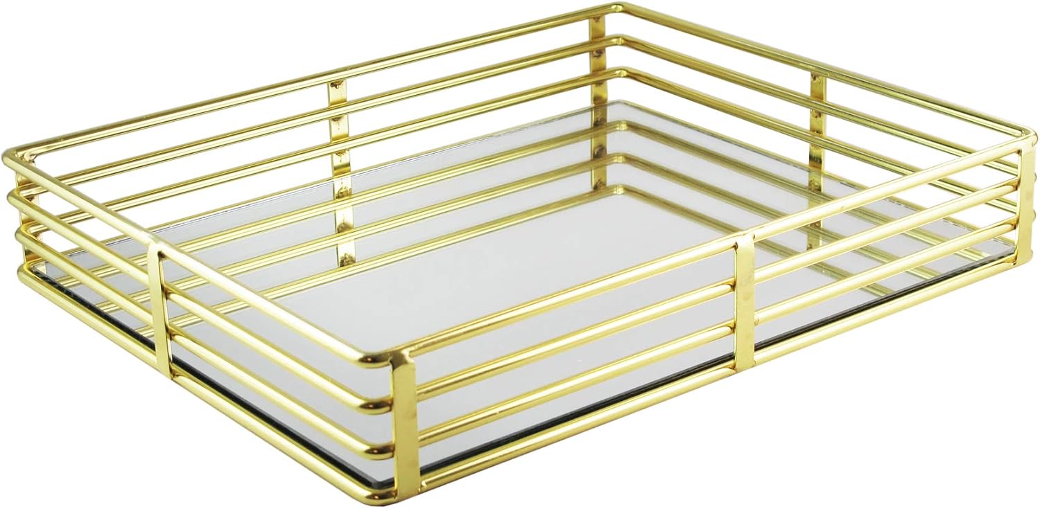 Gold Metal Rail Decorative Mirror Base Tray Y120480