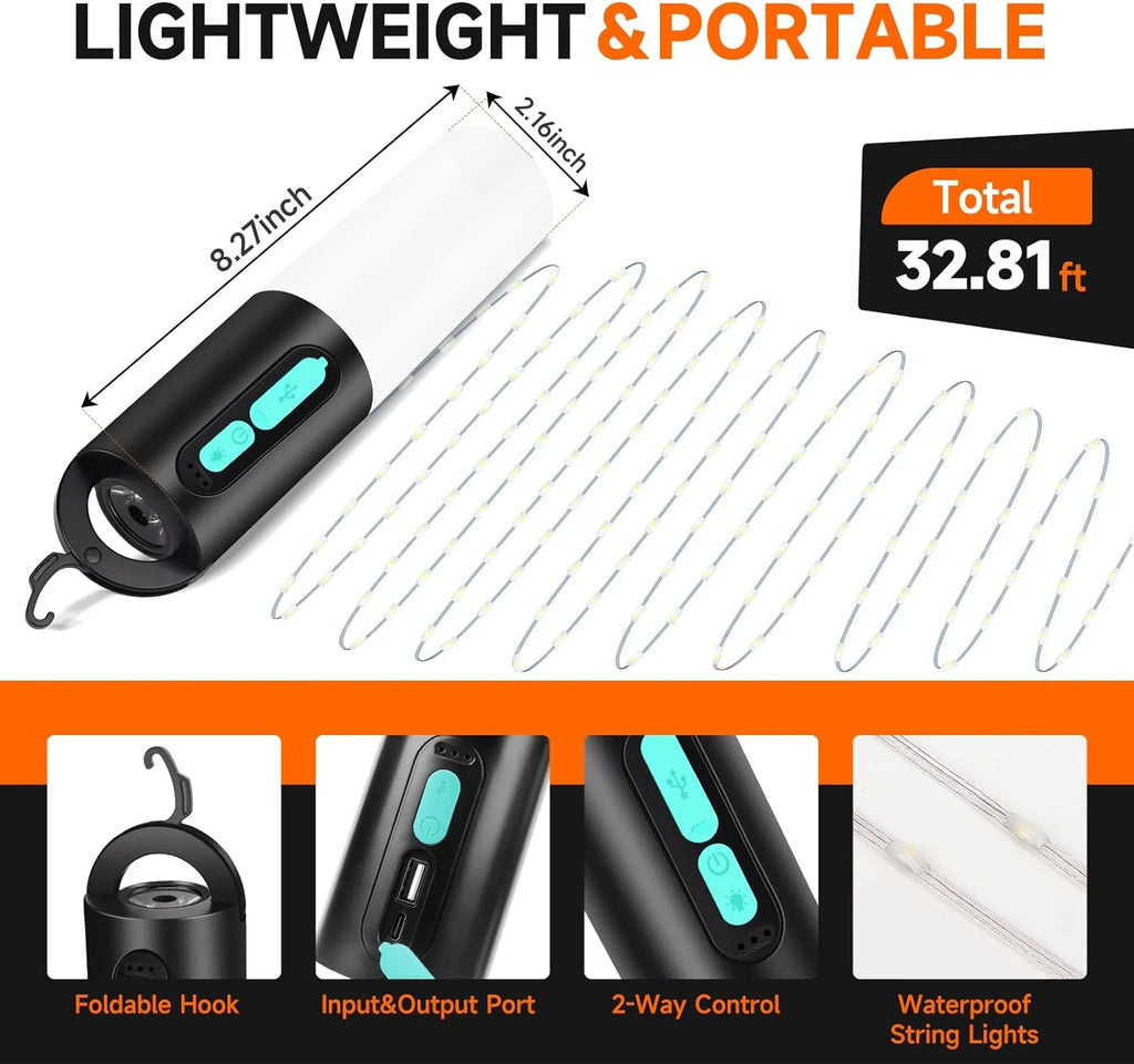 4-in-1 Rechargeable LED Camping Lantern with String Lights B3458