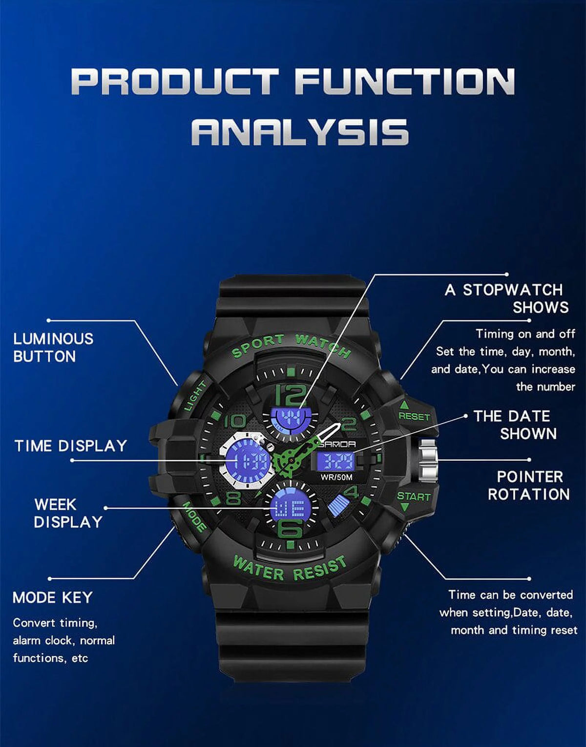 Digital Shock Waterproof Electronic Wristwatch W998342