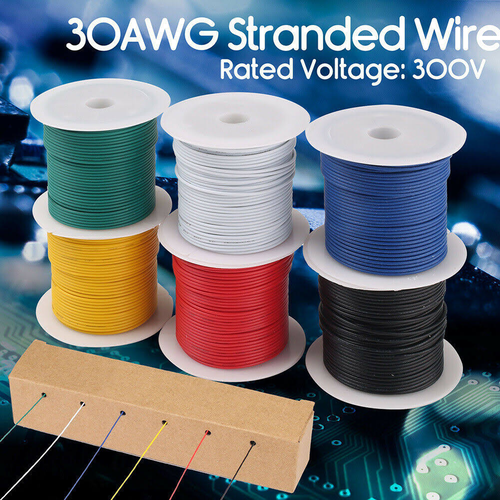 30AWG Stranded Tinned Copper Hookup Wire Kit, 6 Colors, 30 Feet Each, 300V S3550