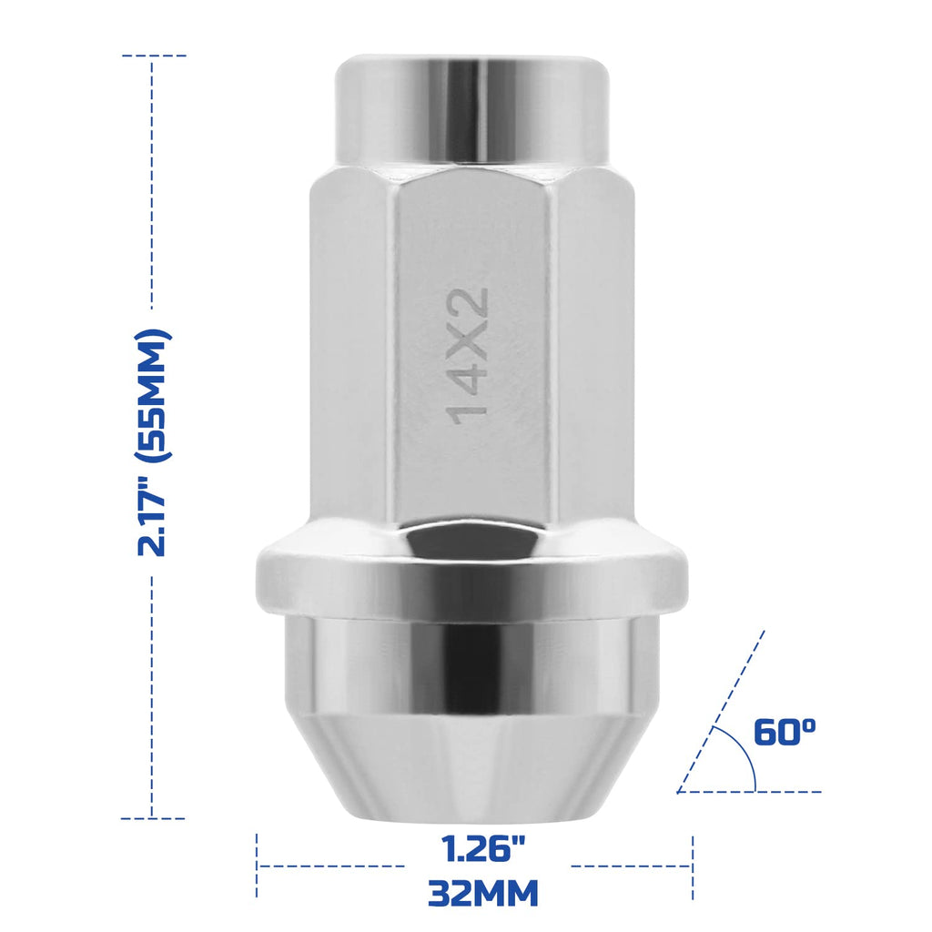 24pcs Chrome Cone Seat Lug Nuts M14x2.0 P45084