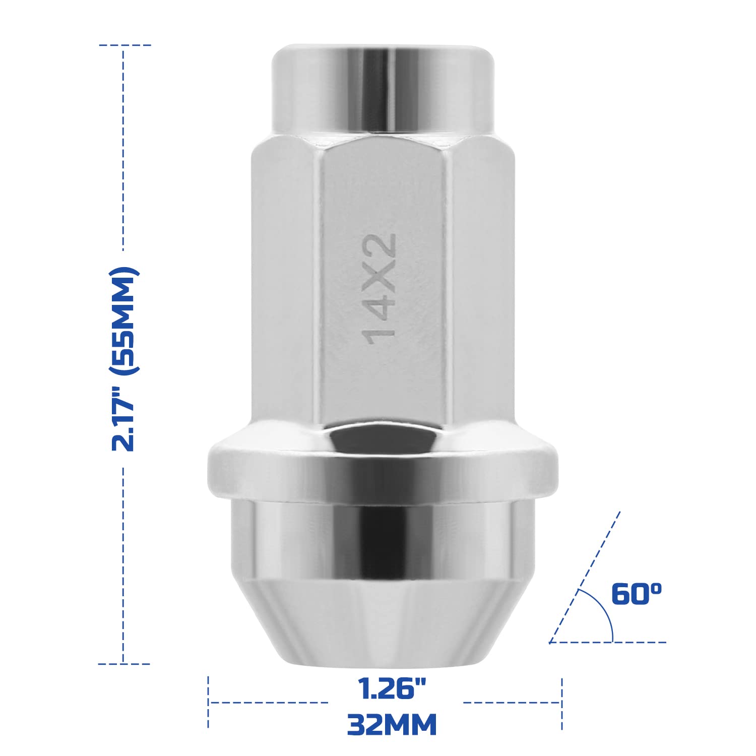 24pcs Chrome Cone Seat Lug Nuts M14x2.0 P45084