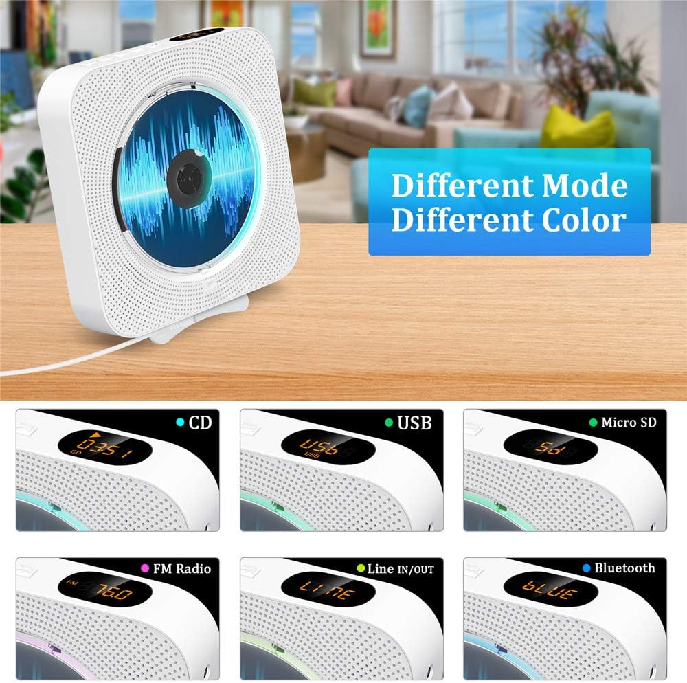 CD Player with Bluetooth, Portable Wall Mountable CD Player with Dust Cover, Home Audio Boombox with Remote Control FM Radio Colorful Light MP3 Headphone Jack AUX Input Output Pack of 2 Q9175