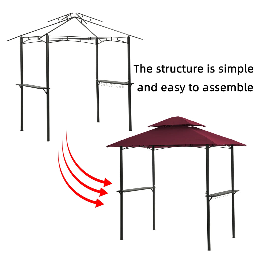 Burgundy Steel Frame Outdoor Grill Gazebo with Canopy Z12206