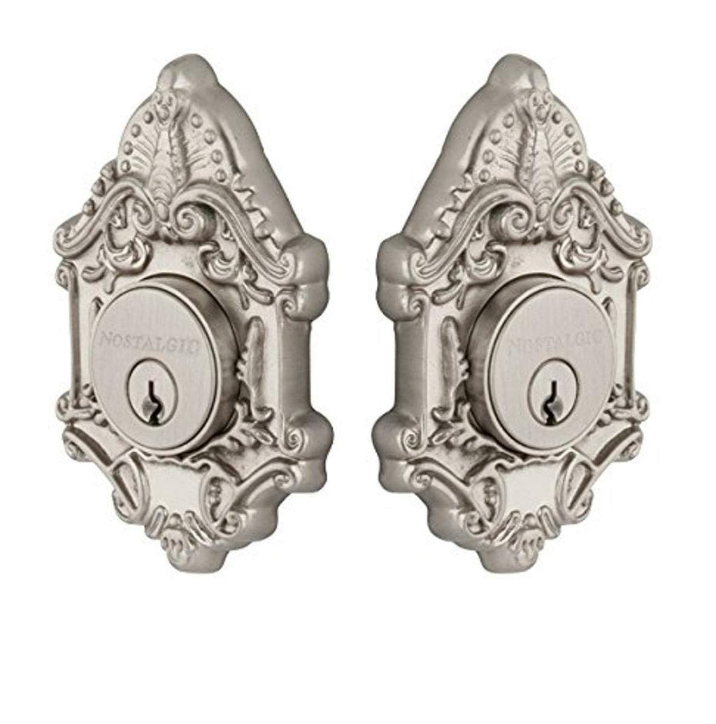 Victorian Plate Double Cylinder Deadbolt in Satin Nickel I90260