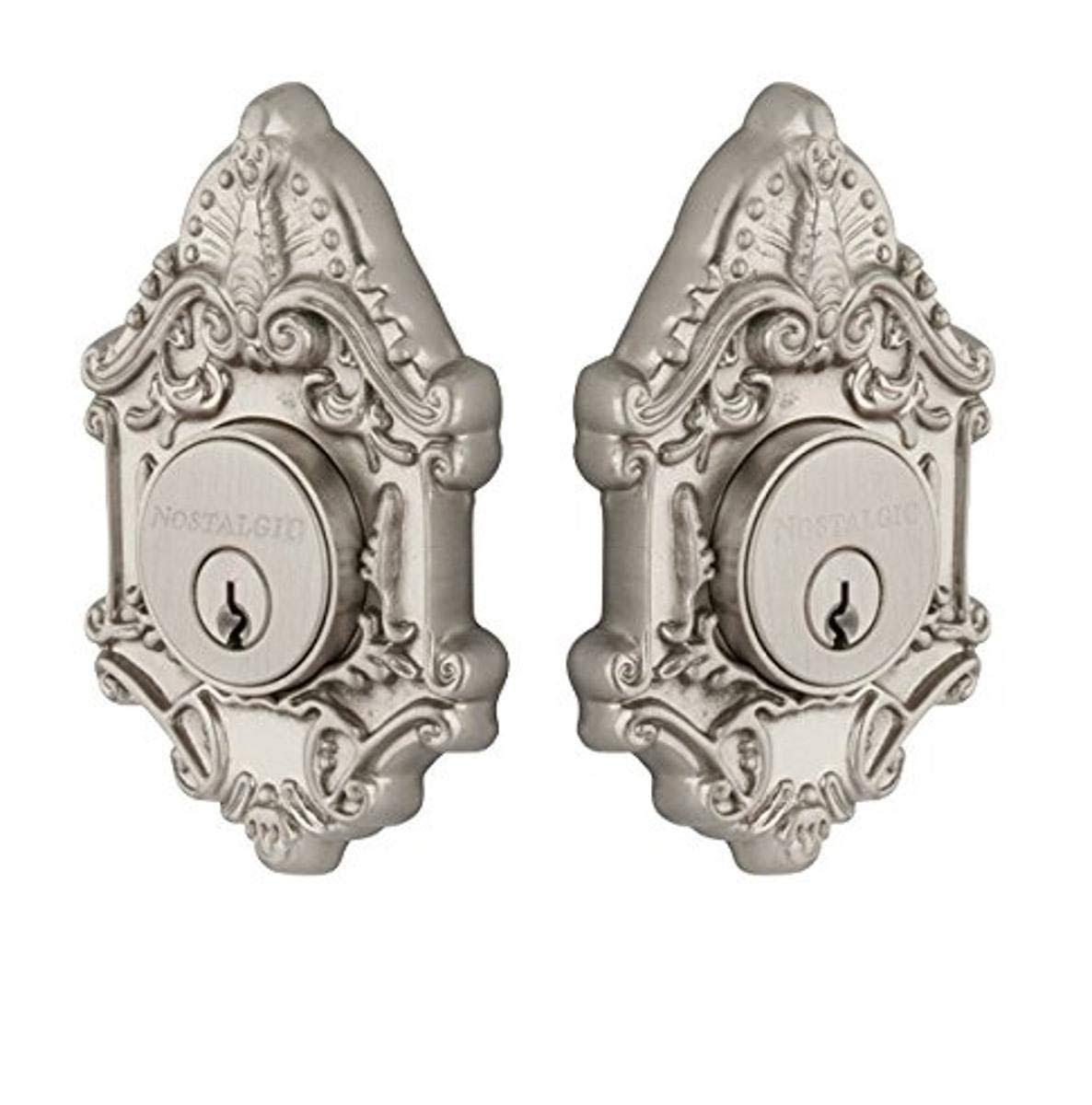 Victorian Plate Double Cylinder Deadbolt in Satin Nickel I90260