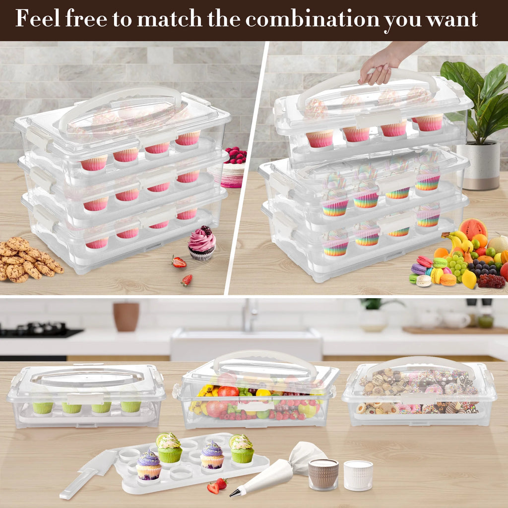 3-Tiers Cupcake Carrier White with Lid And Handle W198197